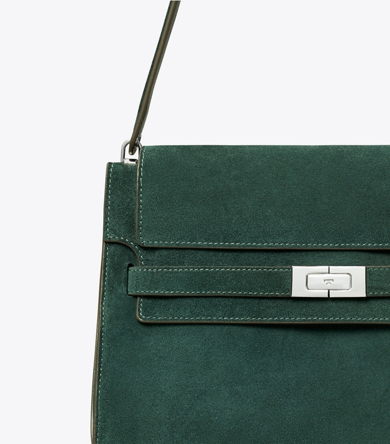 Tory Burch designer shoulder bags Large Lee Radziwill Suede Shoulder Bag in Warm Teal angle