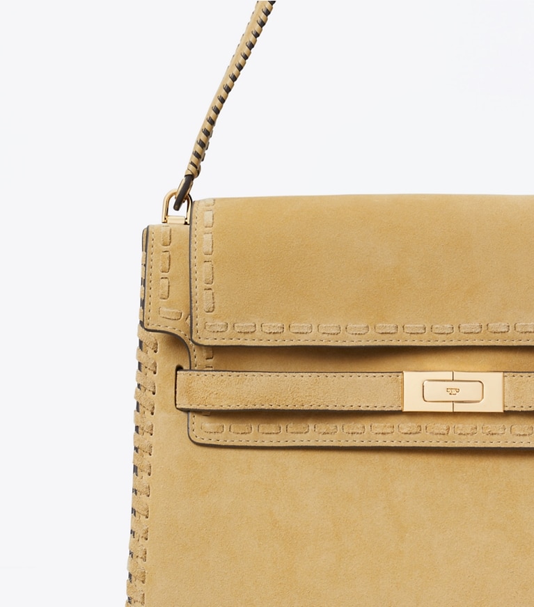 Tory Burch designer shoulder bags Large Lee Radziwill Suede Shoulder Bag in Butter detail