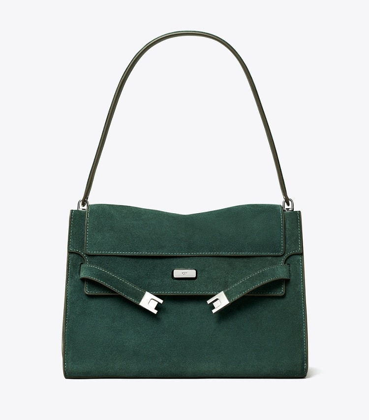 Tory Burch designer shoulder bags Large Lee Radziwill Suede Shoulder Bag in Warm Teal front