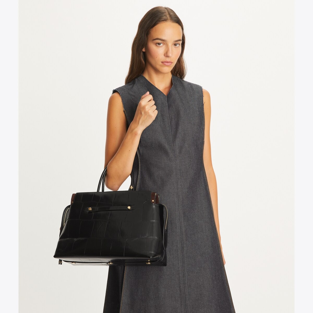 Large Mercer Croc Embossed Satchel: Women's Handbags