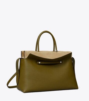 ショルダーバッグ・ポシェット Tory Burch Spacious Pebbled Leather Handbag With Suede Mercer Pebbled Satchel: Women's Designer Satchels | Tory Burch