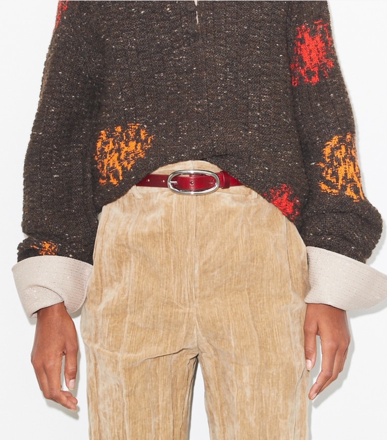 Tory Burch designer belts Large Pierced Buckle Belt in Bricklane front