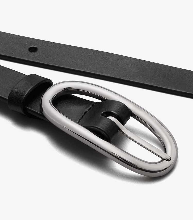 Tory Burch designer belts Large Pierced Buckle Belt in Black/Silver detail