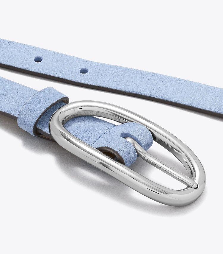 Tory Burch designer belts Large Pierced Suede Buckle Belt in Steel Blue / Silver detail