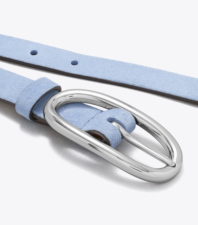 Tory Burch designer belts Large Pierced Suede Buckle Belt in Steel Blue / Silver detail