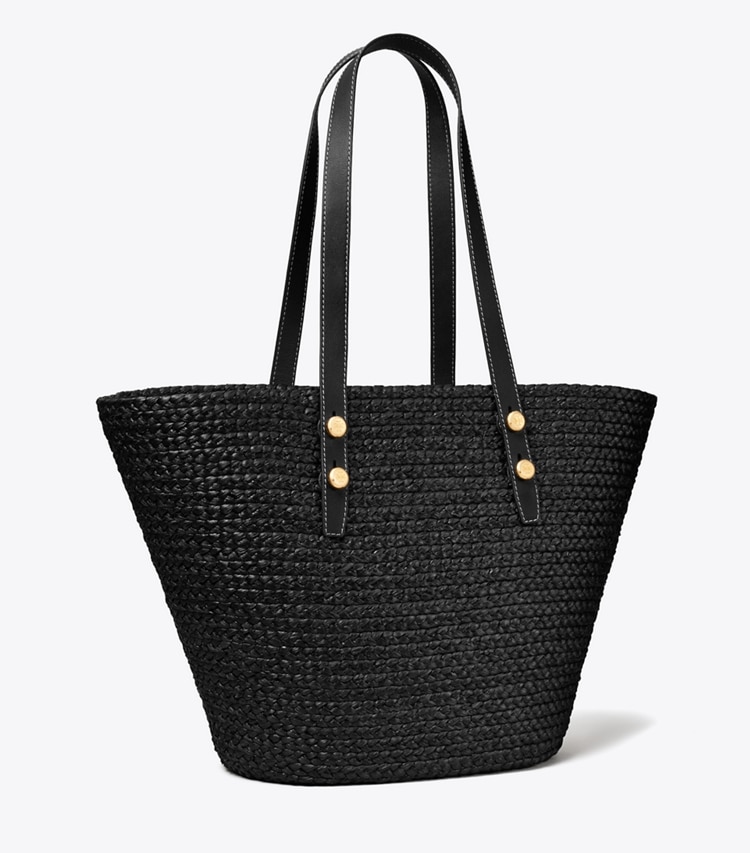 Tory Burch designer tote bags Large Romy Basket Tote in Black angle