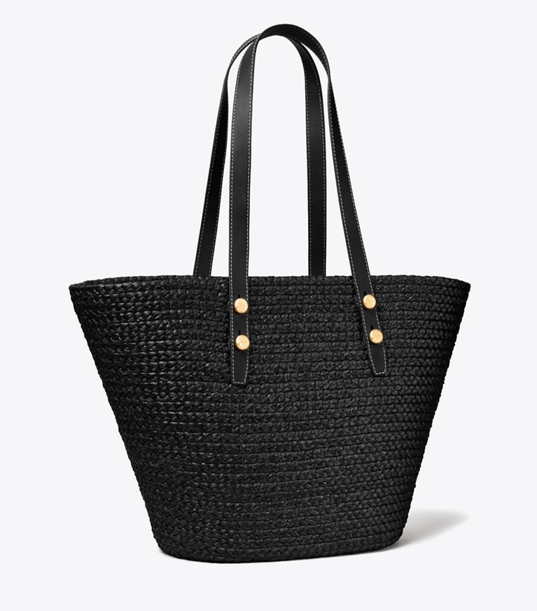 Tory Burch designer tote bags Large Romy Basket Tote in Black angle