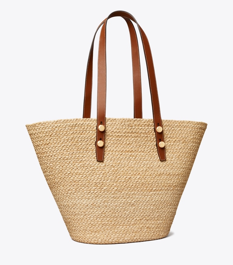 Tory Burch designer tote bags Large Romy Basket Tote in Natural angle