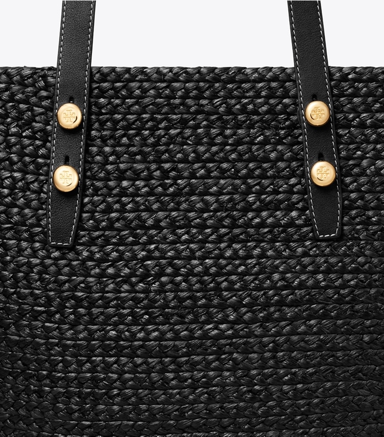 Tory Burch designer tote bags Large Romy Basket Tote in Black detail