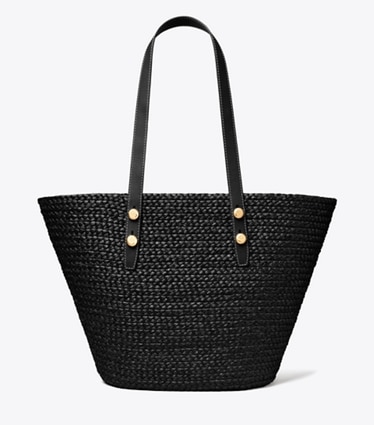 Tory Burch designer tote bags Large Romy Basket Tote in Black front