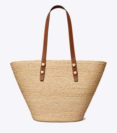 Tory Burch designer tote bags Large Romy Basket Tote in Natural front