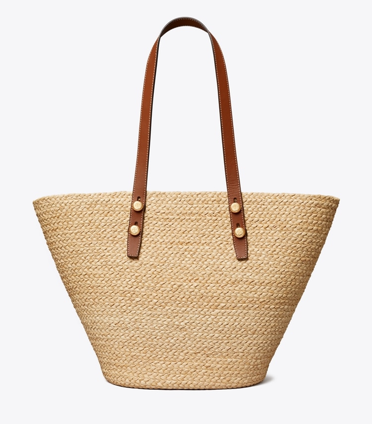 Tory Burch designer tote bags Large Romy Basket Tote in Natural front