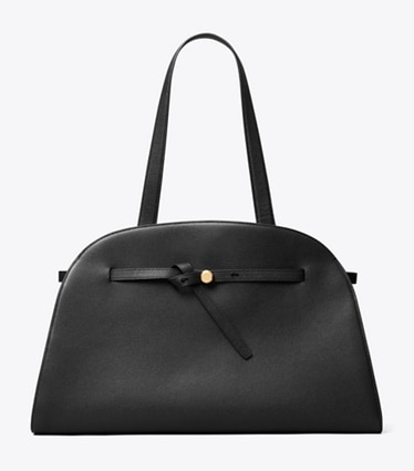 Tory Burch designer satchels Large Romy Bauletto in BLACK front