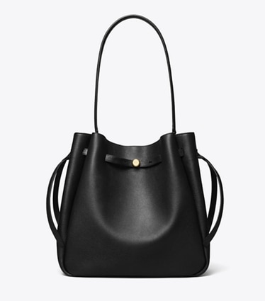 Tory Burch designer shoulder bags Large Romy Bucket Bag in Black front