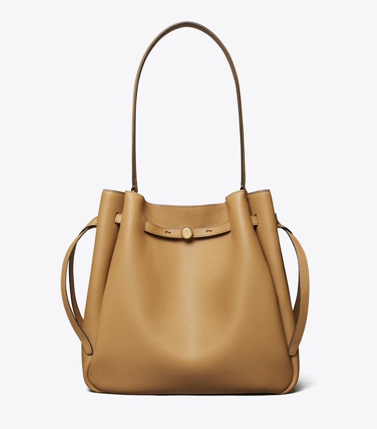 Tory Burch designer sacs porté épaule Large Romy Bucket Bag in Tiramisu angle