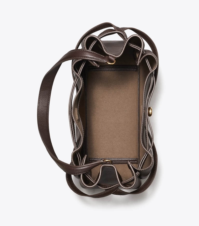 Tory Burch designer shoulder bags Large Romy Bucket Bag in Deep Brown angle