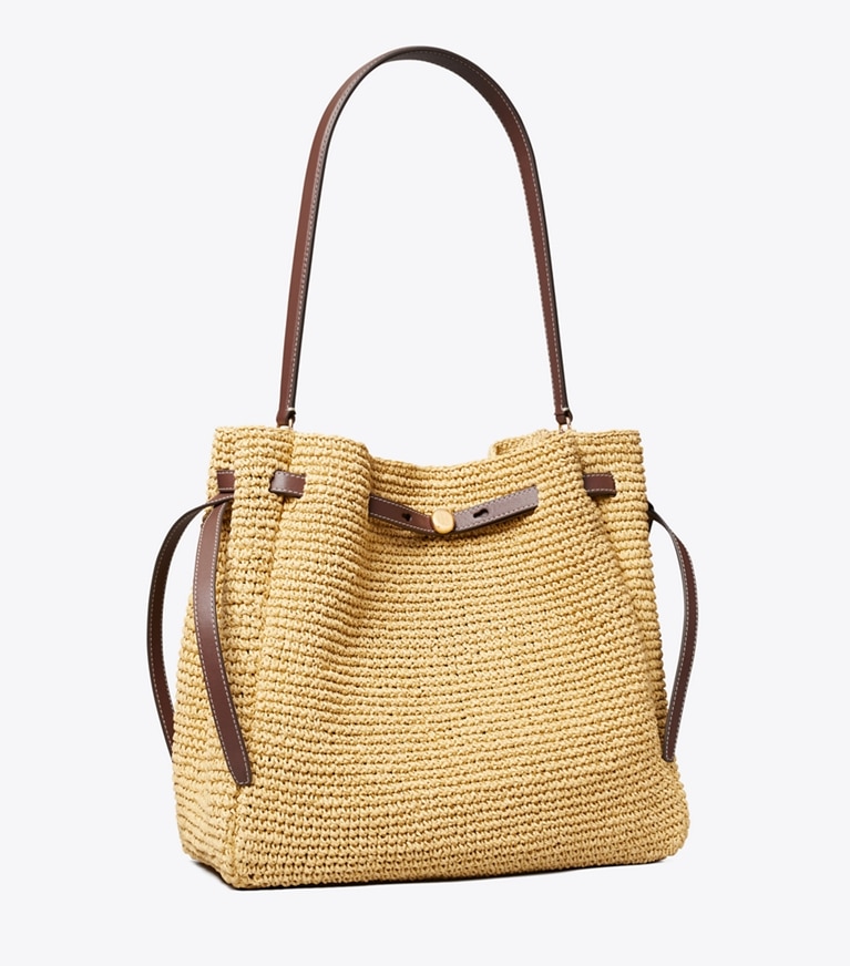 Tory Burch designer shoulder bags Large Romy Straw Bucket Bag in Natural angle