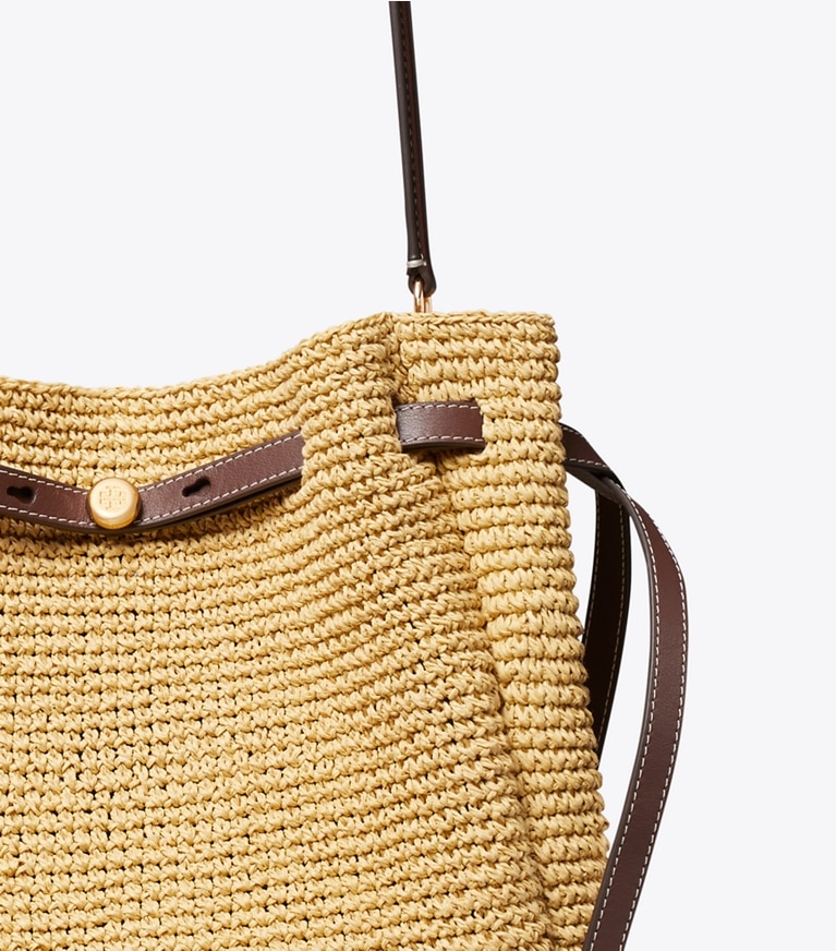 Tory Burch designer shoulder bags Large Romy Straw Bucket Bag in Natural detail
