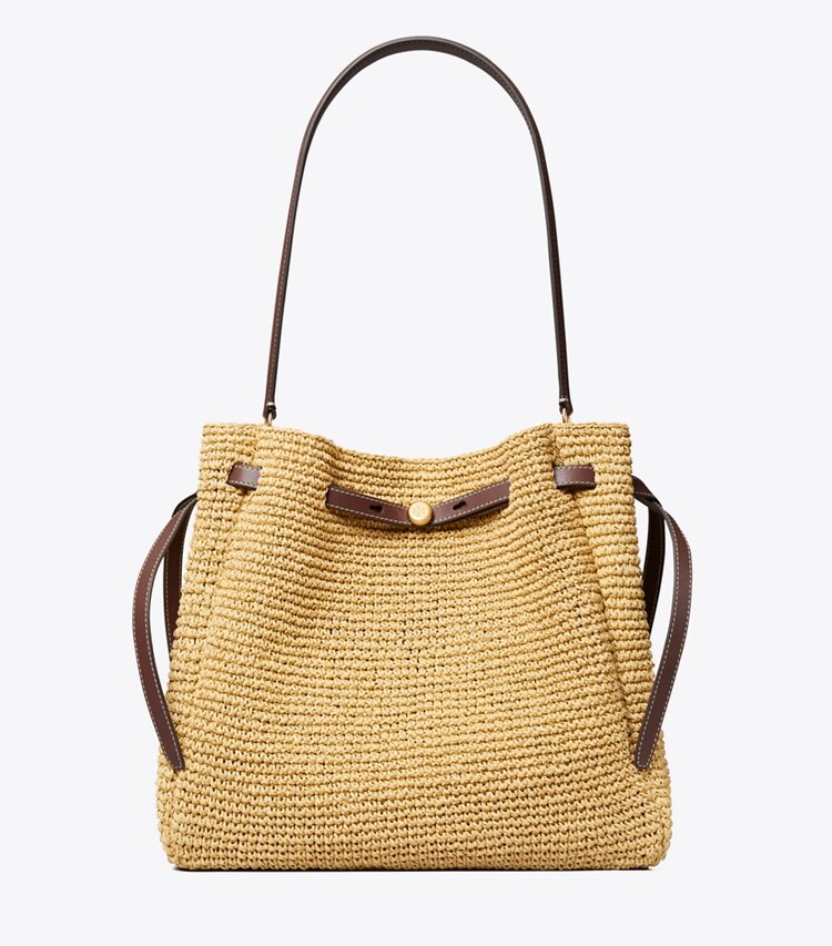 Tory Burch designer shoulder bags Large Romy Straw Bucket Bag in Natural front