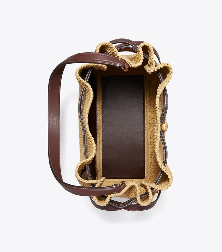 Tory Burch designer shoulder bags Large Romy Straw Bucket Bag in Natural overhead