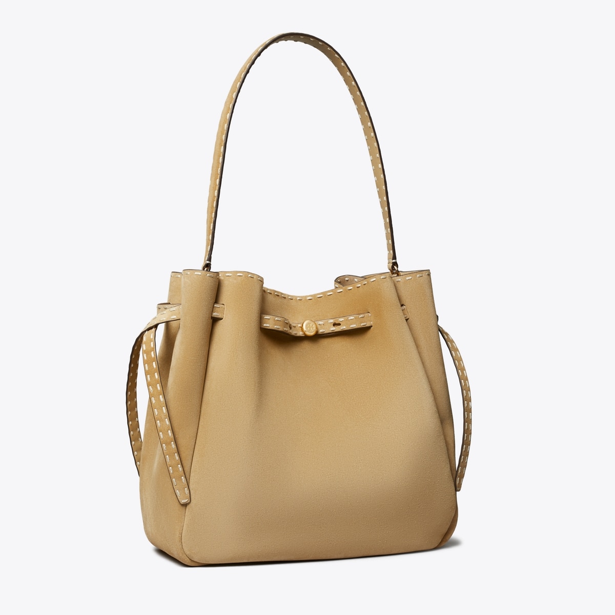 Large Romy Suede Pick Stitch Bucket Bag: Women's Designer Shoulder