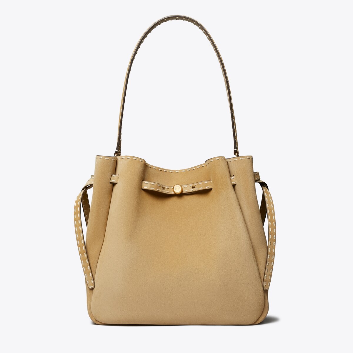 Large Romy Suede Pick Stitch Bucket Bag: Women's Designer Shoulder