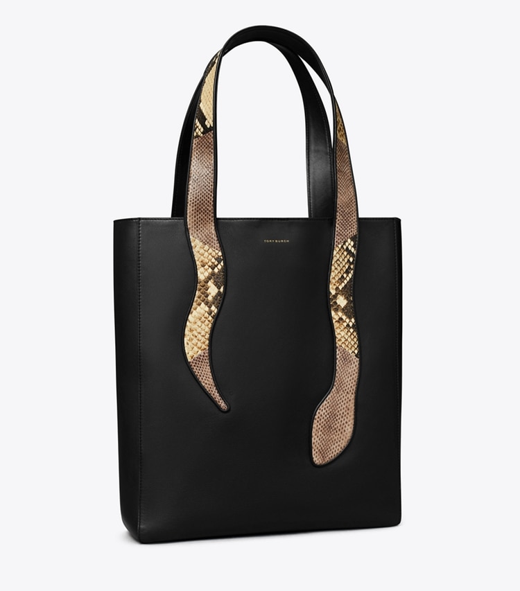 Tory Burch designer tote bags Large Snake Tote in Black angle