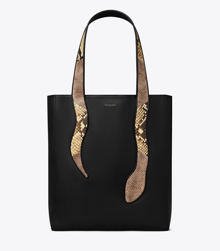 Tory Burch designer tote bags Large Snake Tote in Black front
