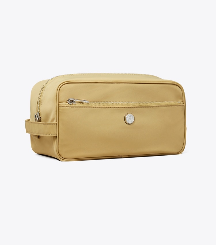 Tory Burch designer cosmetic bags Large Twist Cosmetic Case in Wheat angle