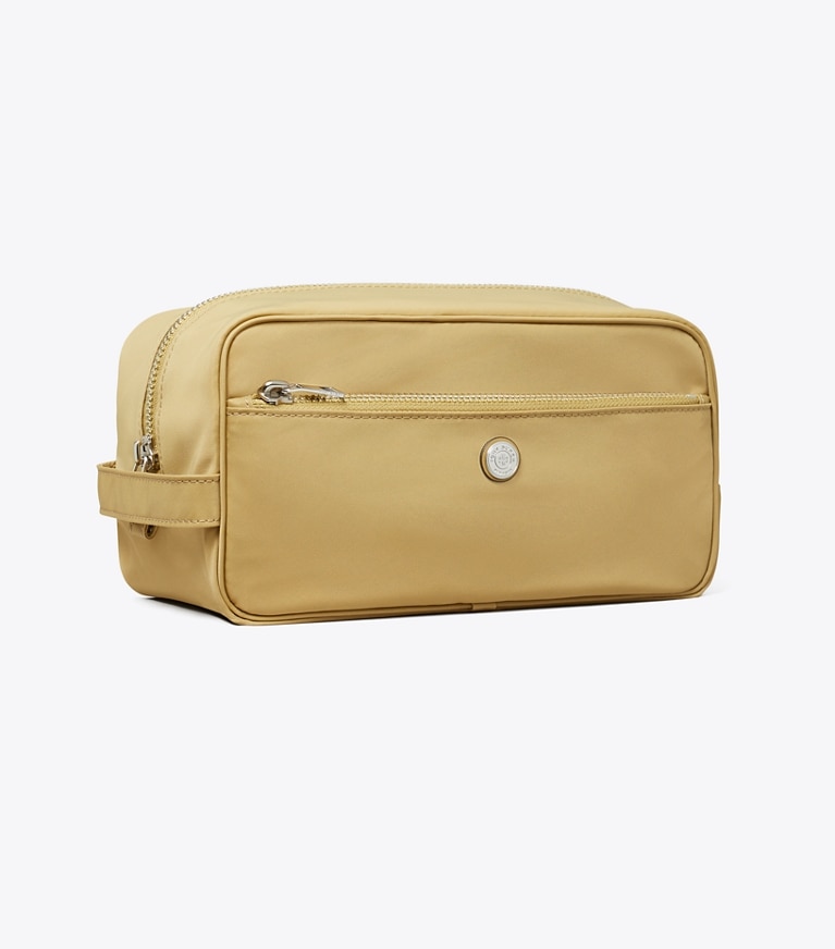 Tory Burch designer cosmetic bags Large Twist Cosmetic Case in Wheat angle