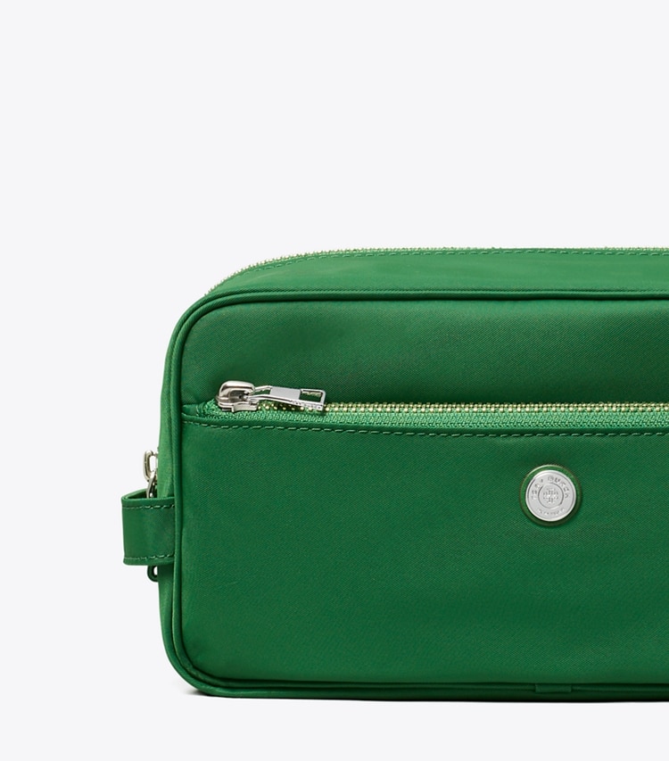 Tory Burch designer cosmetic bags Large Twist Cosmetic Case in Basil detail