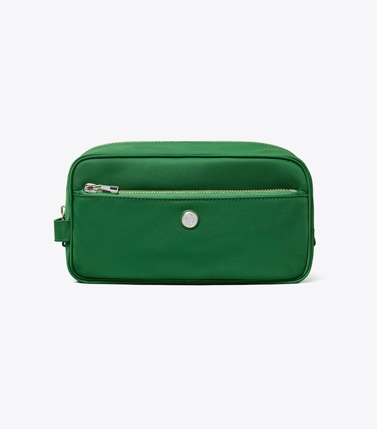 Tory Burch designer cosmetic bags Large Twist Cosmetic Case in Basil front