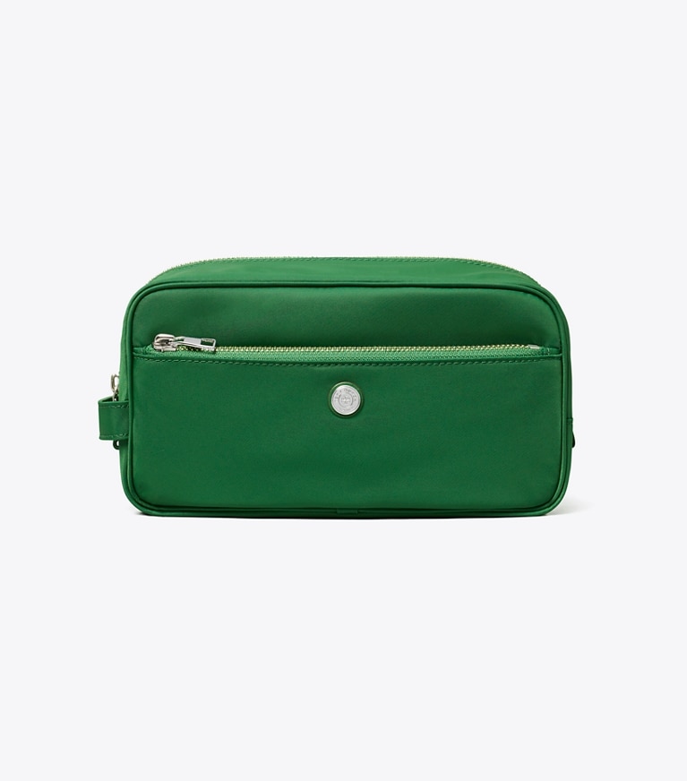 Tory Burch designer cosmetic bags Large Twist Cosmetic Case in Basil front
