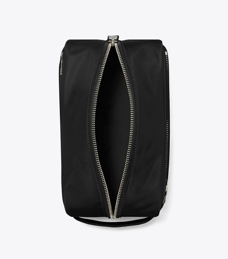 Tory Burch designer cosmetic bags Large Twist Cosmetic Case in Black overhead