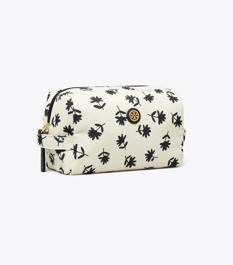 Tory Burch designer cosmetic bags Large Virginia Printed Cosmetic Case in Black Multi Scatter Daisy angle