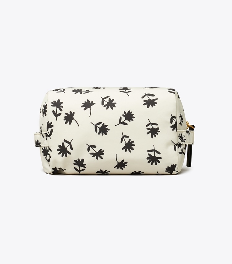 Tory Burch designer cosmetic bags Large Virginia Printed Cosmetic Case in Black Multi Scatter Daisy back