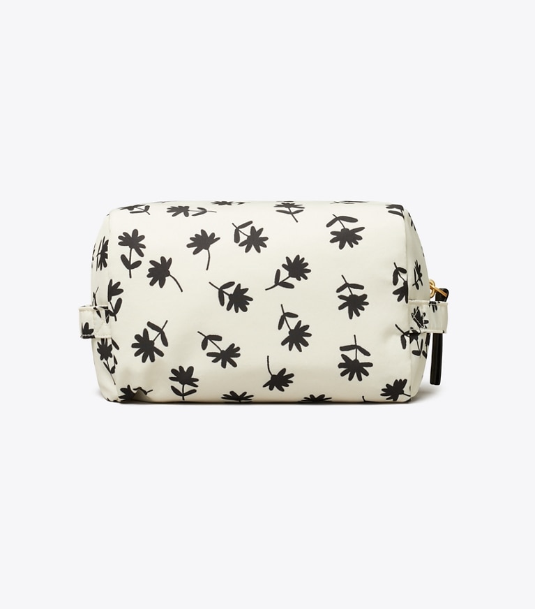 Tory Burch designer cosmetic bags Large Virginia Printed Cosmetic Case in Black Multi Scatter Daisy angle