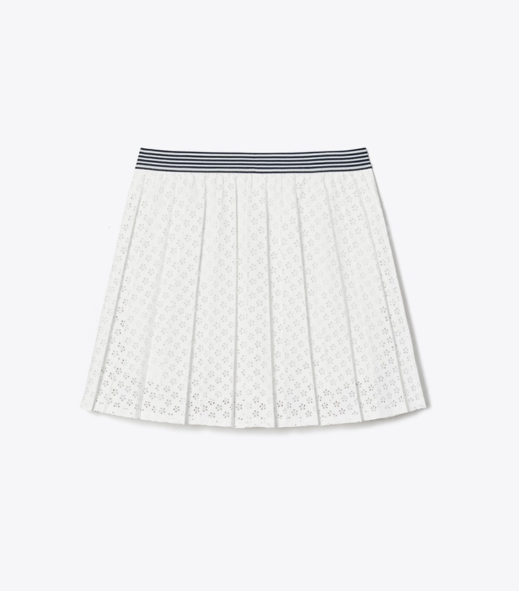 Tory Sport designer bottoms Laser Cut Tennis Skirt in Snow White front