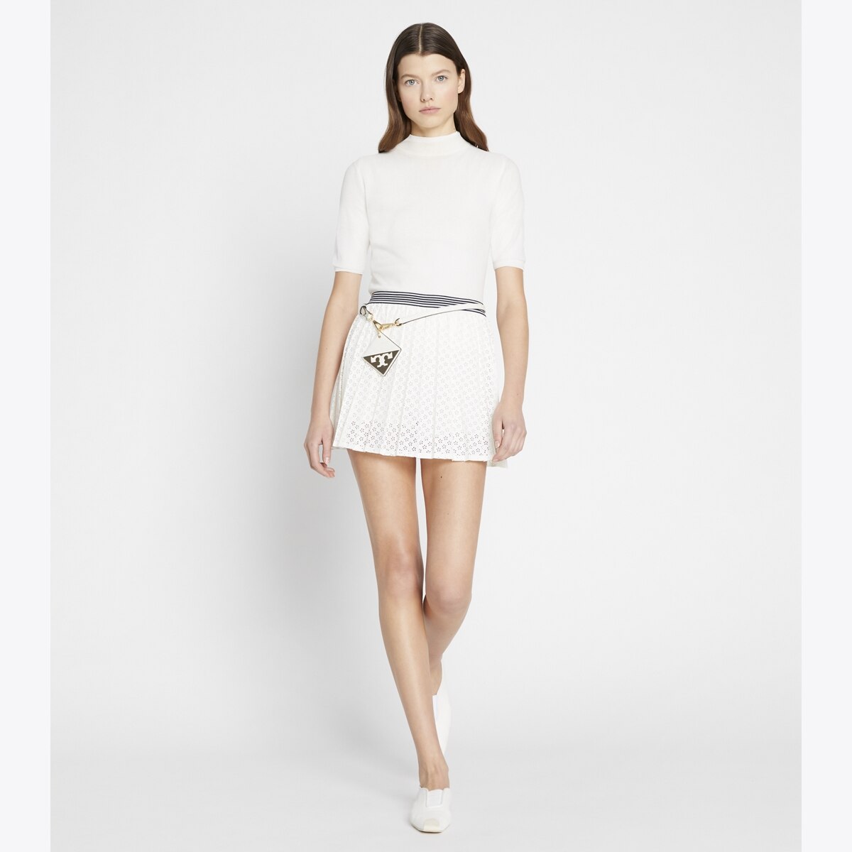 スカート TORY BURCH Cotton skirt with logoed buttons WHITE Tech Twill Logo Tape Tennis Skirt: Women's Designer Bottoms
