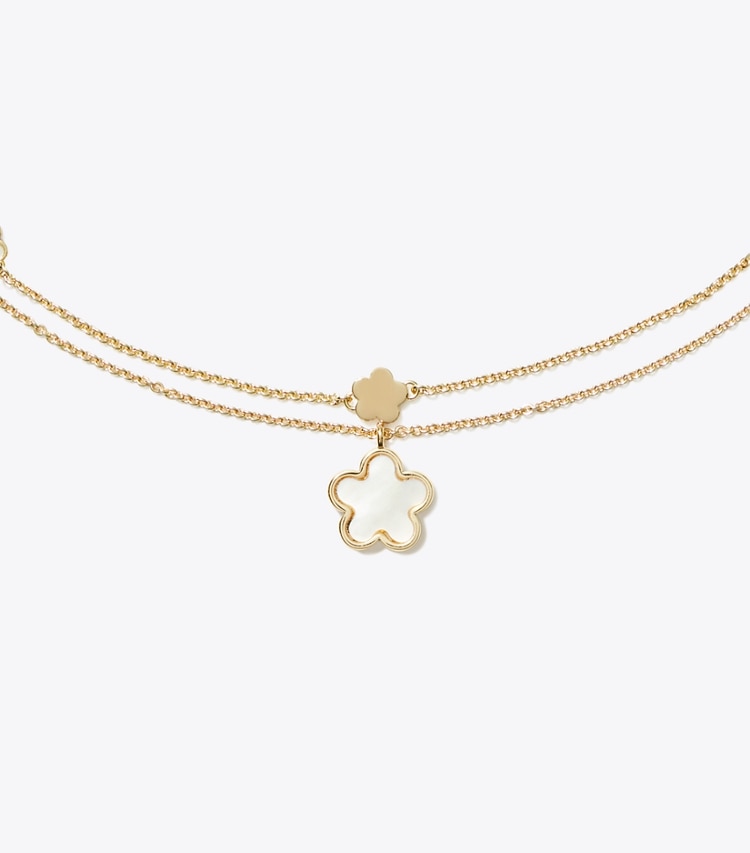 Tory Burch designer necklaces Layered Flower Pendant Necklace in Tory Gold / Mother of Pearl detail