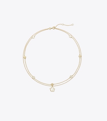 Tory Burch designer necklaces Layered Flower Pendant Necklace in Tory Gold / Mother of Pearl front