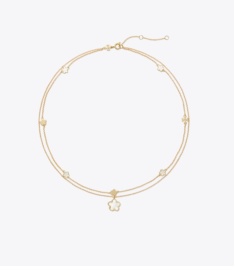 Tory Burch designer necklaces Layered Flower Pendant Necklace in Tory Gold / Mother of Pearl front