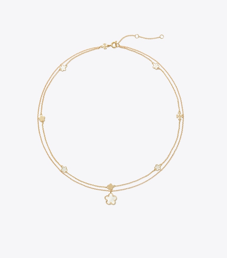Tory Burch designer necklaces Layered Flower Pendant Necklace in Tory Gold / Mother of Pearl front