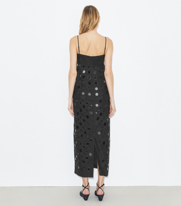 Tory Burch designer dresses Layered Hand-Done Mirrorwork Dress in Black front