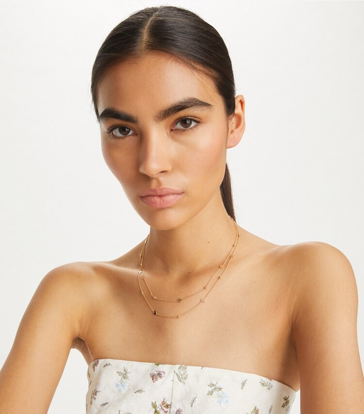 Tory Burch designer necklaces Layered Kira Necklace in Tory Gold accessory on model