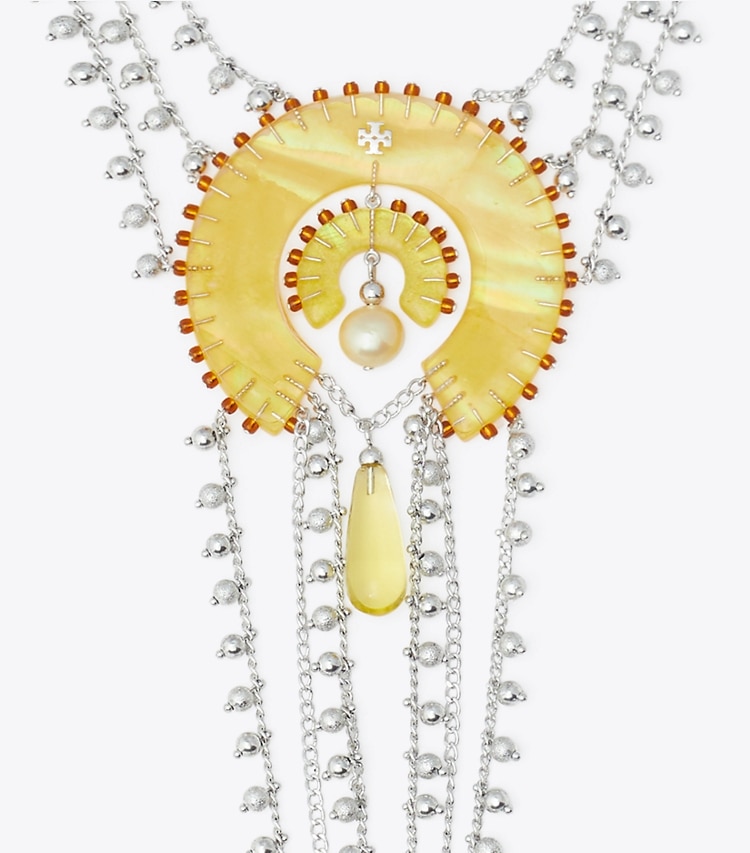 Tory Burch designer necklaces Layered Necklace in Tory Silver / Yellow detail