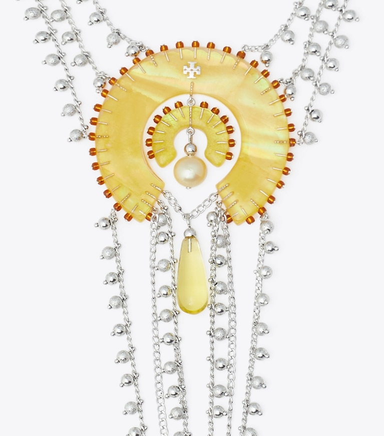 Tory Burch designer necklaces Layered Necklace in Tory Silver / Yellow front