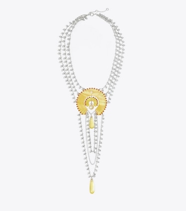 Tory Burch designer necklaces Layered Necklace in Tory Silver / Yellow front