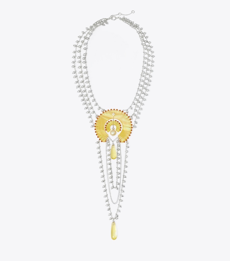 Tory Burch designer necklaces Layered Necklace in Tory Silver / Yellow front