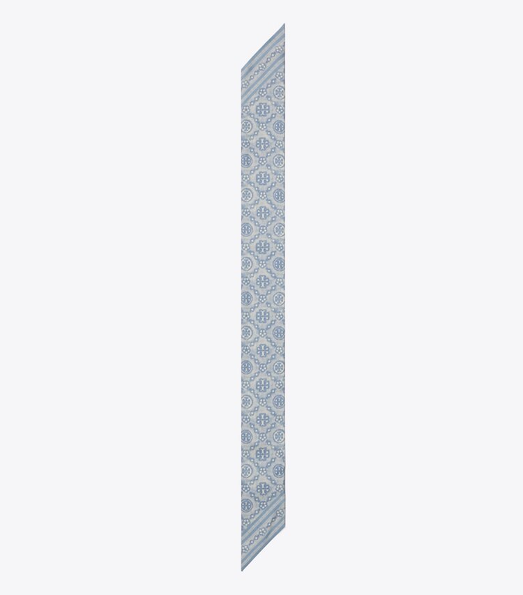 Tory Burch diseñador bufandas Lazo de cinta de seda con monograma T en Blue vista superior